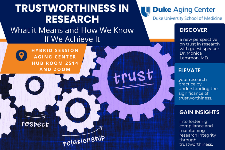 Trustworthiness in Research. An image of gears with the words respect, relationship and trust in each.